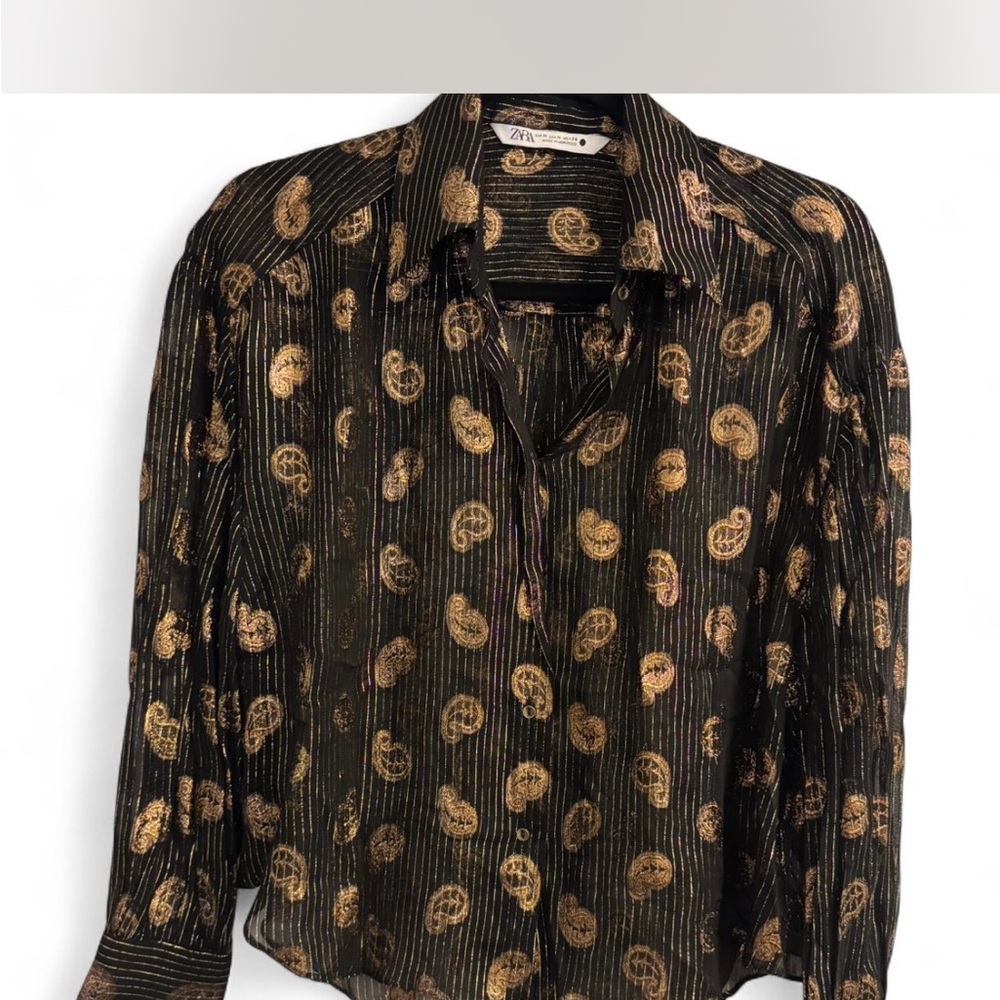 Zara Sheer Black and Gold Blouse
